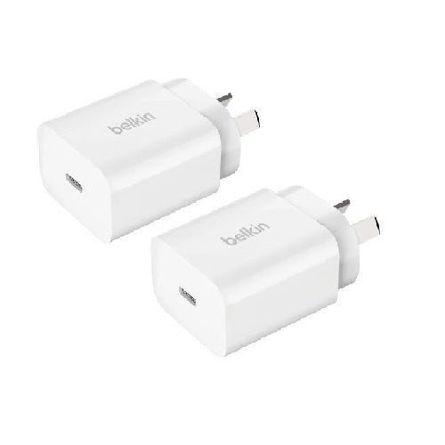 Belkin BoostCharge 20W USB-C PD 3.0 PPS Wall Charger (Pack of 2) - White (WCA007auWH-2PK), Safe  Efficient, Compact  Travel-Ready, 2 Years Warranty