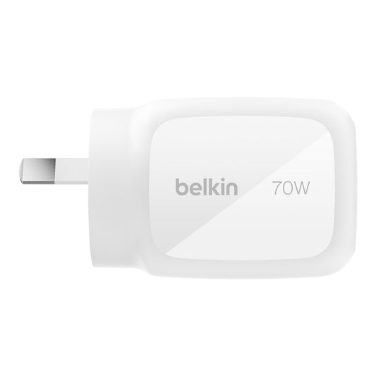 Belkin BoostCharge Pro 70W 3-Port GaN Wall Charger - White (WCH018AUWH), Compact  Powerful, Laptop Charger, Travel-Ready, 2 Years Warranty
