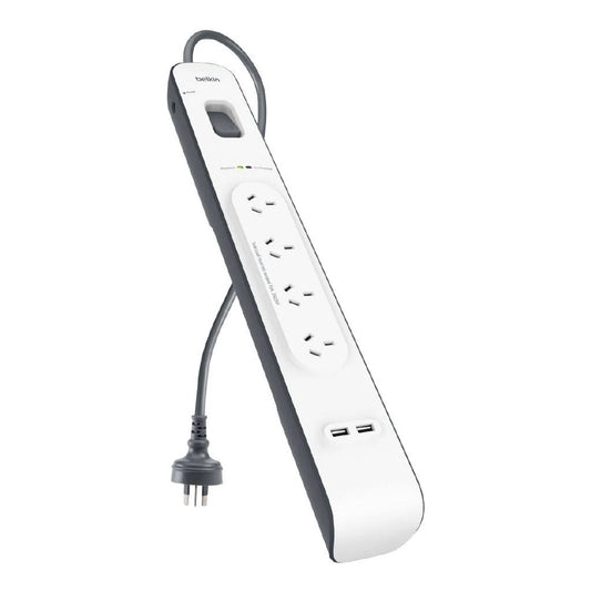 Belkin SurgePlus 4-Outlet 2-Meter Surge Protection Strip With Two (2.4) Amp USB Charging Ports - (BSV401au2M), CEW $20,000, 2 Years Warranty