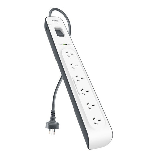 Belkin SurgeMaster 6-Outlet Surge Protection Strip With 2M Power Cord - (BSV603au2M), Protects Against Spikes  Surges, CEW $30,000, 2 Years Warranty