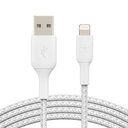 Belkin BoostCharge Braided Lightning to USB-A Cable (2M) - White (CAA002bt2MWH), 480Mbps,30K+ Bend,Apple iPhone/iPad, MFI-Certified, 2 Years Warranty
