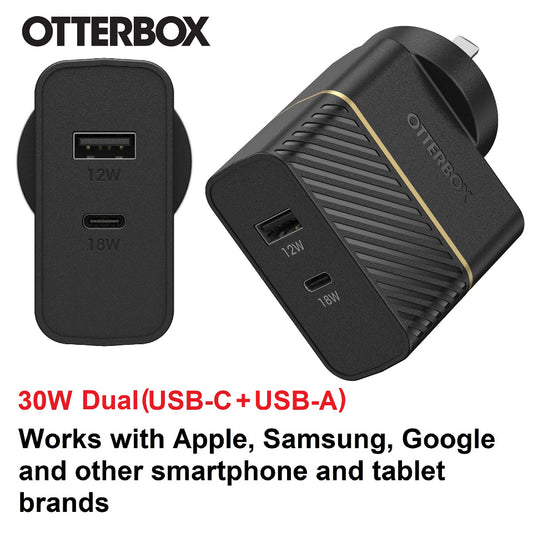 OtterBox 30W Dual Port Premium PD Fast Wall Charger - Black (78-80029), Compact, Drop Tested, Safe  Smart Charging, Best for Apple, 2 Years Warranty