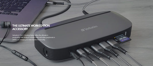 (LS)Verbatim 4K USB-C Triple Monitor Docking Station  - 70W Power Delivery 13-in-1, 2x HDMI, 1x VGA, 4K 3840x2160p, 3x USB 3.0, 1x RJ45,1x 3.5mm Audio