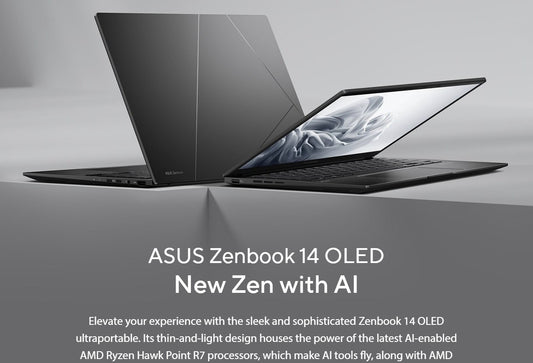 ASUS ZenBook 14"AMD AI R7 3K (2880 x 1800) OLED 16:10 LPDDR5X 32GB USB-C Display PD 1TB PCIE G4 Jade Black Win11 Home 1.2kg Notebook