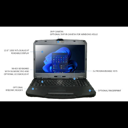 DURABOOK S15, 15" FHD, Intel® Core™ i5-1235U, Windows 11, 16GB RAM, 512GB PCIe SSD,Wi-Fi 6E, Bluetooth v5.3, 2MP Front Camera, 3 year Warranty