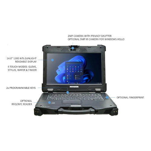 DURABOOK Z14I, 14" FHD, Intel® Core™ Ultra 5 125U, Windows 11, 16GB RAM, 512GB PCIe SSD,Wi-Fi 7, Bluetooth v5.4, 2MP Front Camera, Multi-Carrier 4G LT
