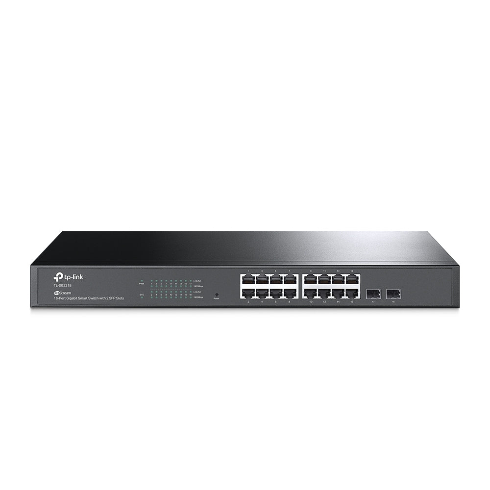 TP-Link SG2218 JetStream 16-Port Gigabit Smart Switch with 2 SFP Slots, Support Omada SDN, L2/L3/L4 QoS, Static Routing, Rack Mountable