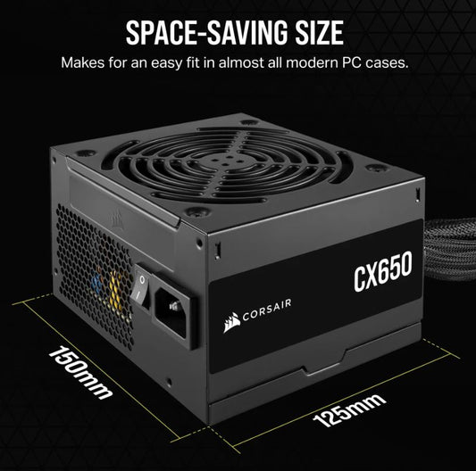 (LS)Corsair CX650 650W, 80 PLUS Bronze Certified, Up to 88% Efficiency,  Compact 125mm design easy fit and airflow, ATX PSU 2024