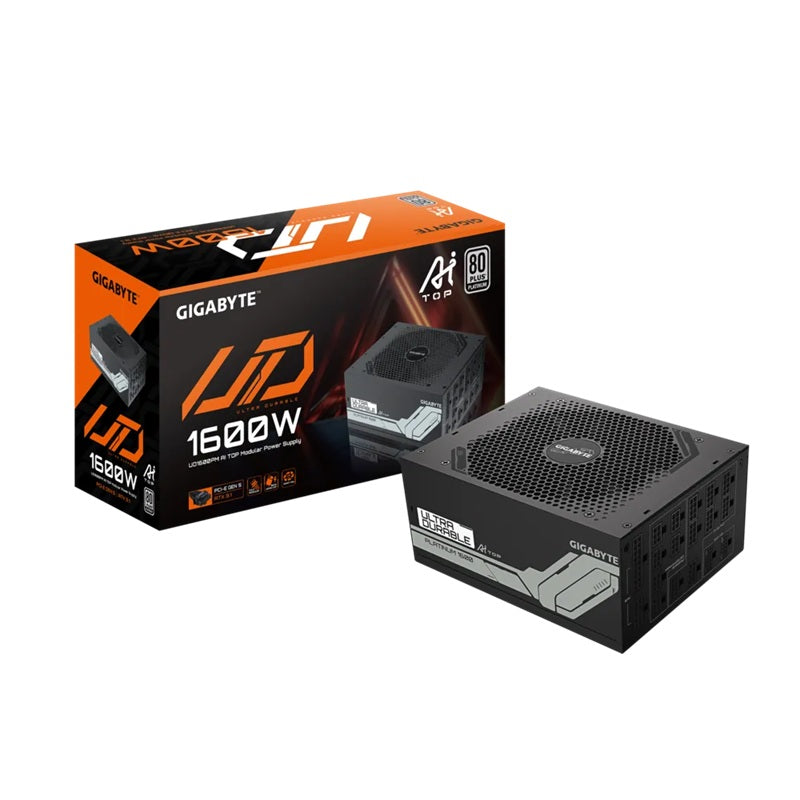 Gigabyte GP-UD1600PM PG5 AI TOP Power Supply, 1600W,  ATX12V,   80 PLUS Platinum Fan,  Type 140mm Double Ball Bearing fan  >100,000 hours, 3 years