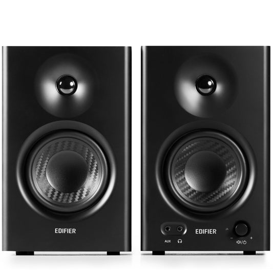 Edifier MR4 Studio Monitor - Smooth Frequency, 1" Silk Dome Tweeter, 4"  Diaphragm Woofer, Wooden, RCA TRS, AUX, Ideal for Content Creators -Black