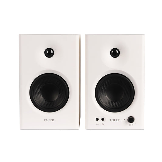 Edifier MR4 Studio Monitor - Smooth Frequency, 1" Silk Dome Tweeter, 4"  Diaphragm Woofer, Wooden, RCA TRS, AUX, Ideal for Content Creators -White (LS
