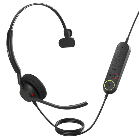 Jabra Engage 40 (Inline Link) UC Mono USB-C/A Corded Headsets, Lightweight  sturdy, Double the mic, Busylight, Hearing Protection Audio Quality