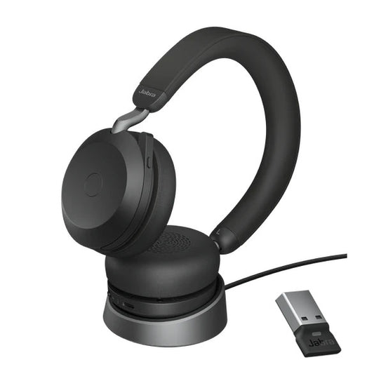 Jabra Evolve2 75 UC Bluetooth Headset, Includes Charging Stand  Link380a Dongle, 8-Mic Technology, 36 Hours Battery  Fast Charge, Dual-Foam Tech