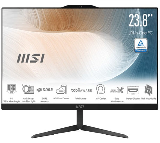 MSI Modern AM242P 1M-1832AU, Black, 23.8" Non-Touch, Core 7 150U/D5 64GB/1TB SSD/WiFi6/Webcam/Height Adjustable/Wired KBM/Win11Pro/3Y Onsite