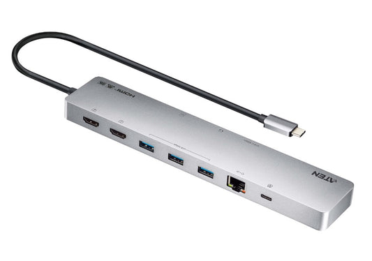 Aten 11-in-1 USB-C Multiport Dock with Power Pass-Through, 2x HDMI, 2x USB-C (1 for power delivery  1 for data transmission), 3x USB Type-A, 1x SD, 1