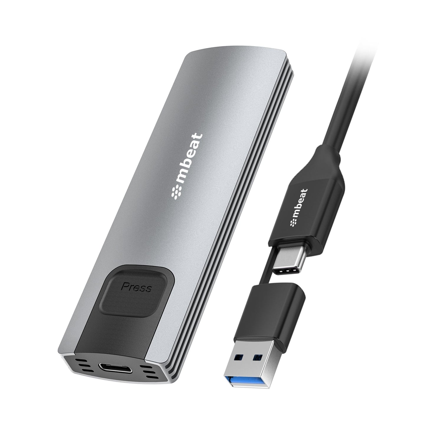mbeat® 10Gbps M.2 NVMe SATA SSD Enclosure  Easily install  Versatile Storage Options up to 4TB USB Connectivity with 2-in-1 Cable Package Weight: 102g
