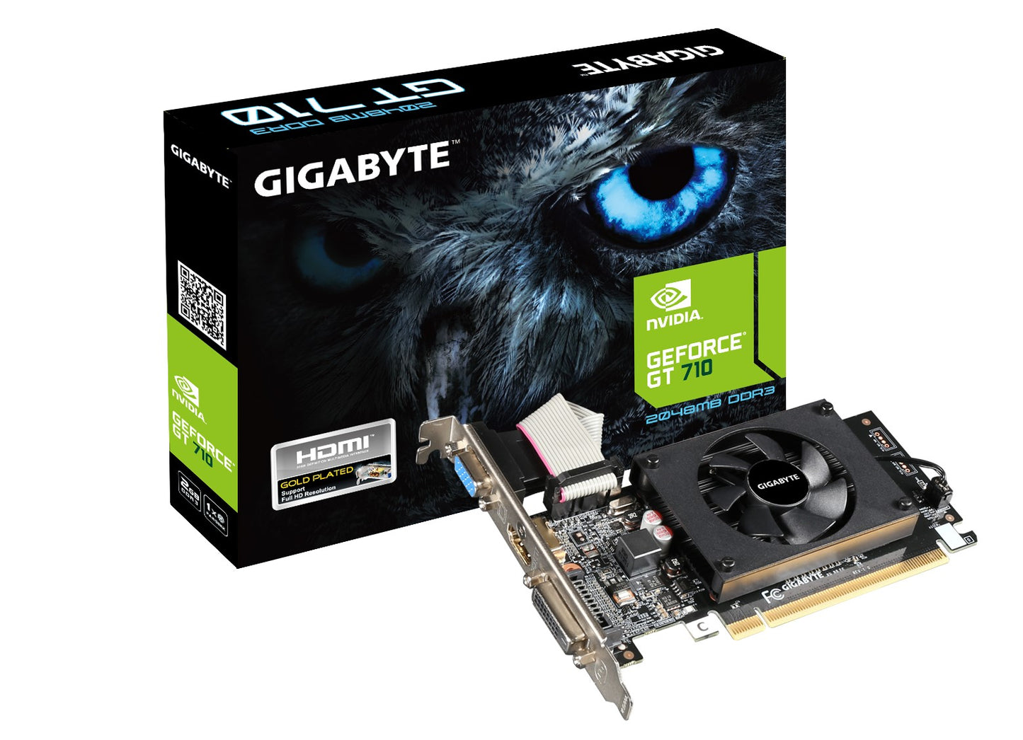 Gigabyte nVidia GeForce® GT 710, 2G, 954 MHz, DDR3, 64 bit, PCI-E 2.0, PSU 300W, HDMI+DVI low profile bracket x1 D-SUB low profile bracket x1