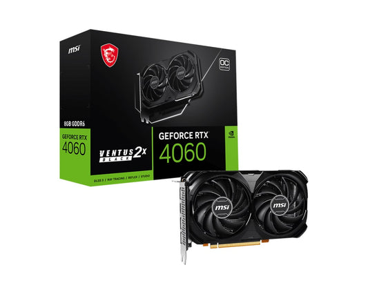 MSI nVidia GeForce RTX 4060 VENTUS 2X BLACK 8G OC Video Card  2490 MHz Boost Clock, 8GB GDDR6,DisplayPort x 3 (v1.4a),HDMI x 1 sa(LS)